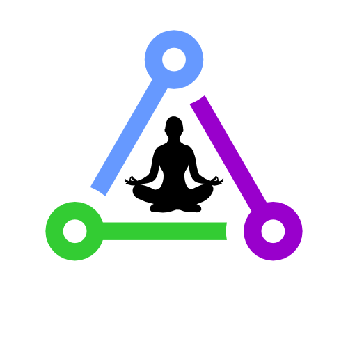 Nutrition. Man cutting vegetables. Triangular logo of the Total-Self Therapy 3 tenets of mental health, physical fitness and nutrition.